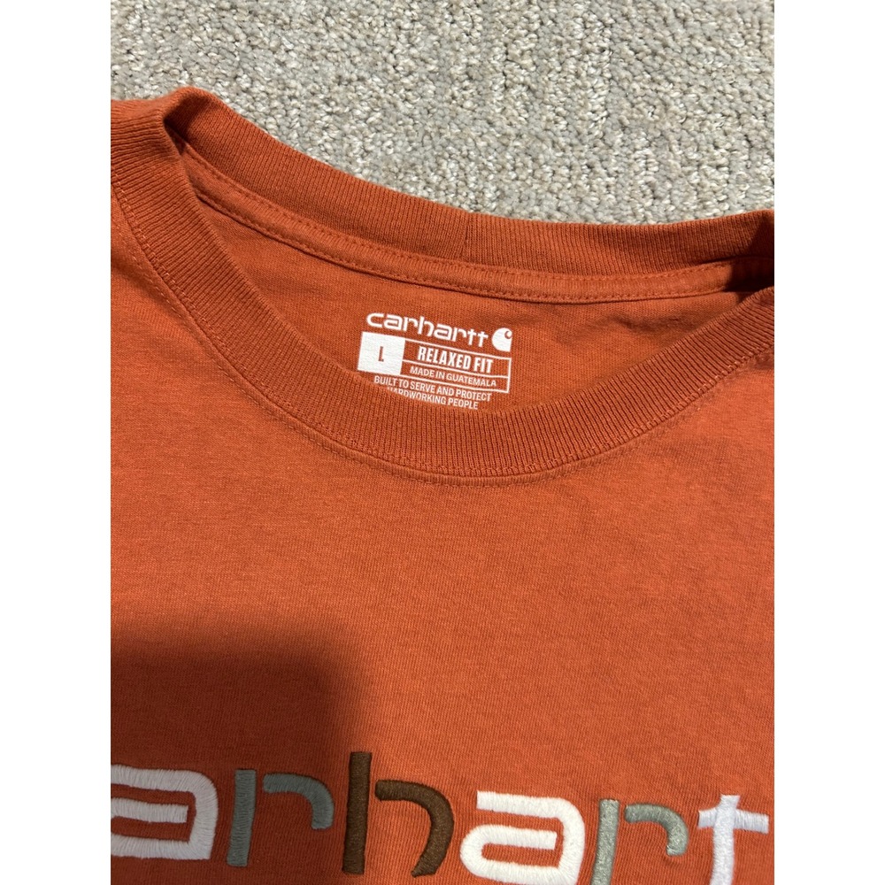 Carhartt Relaxed Fit‎ embroidered Logo T-Shirt Casual Workwear Orange Large - Picture 2 of 3